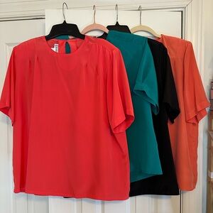 Vintage Christie & Jill Chic Women's Blouse - Red, Teal, Black, Peach Size XL